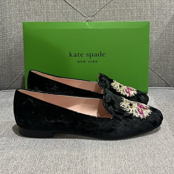 ♠️kate spade Lounge Whiskers Meow Cat Suede Loafers, Black Multi NIB - Picture 11 of 16
